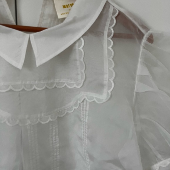 Maeve -Anthropologie - White Sheer Puff Sleeve Blouse - Picture 2 of 4